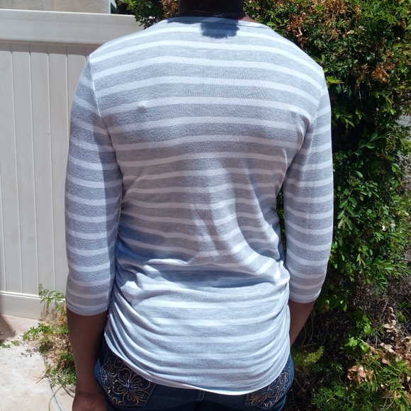 Motherhood maternity gray striped midsleeve blouse - Picture 2 of 5